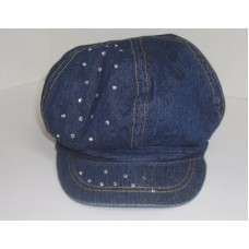 WOMEN"S BLUE DENIM BERET CAP / HAT WITH VISOR & RHINESTONES  eb-58324187